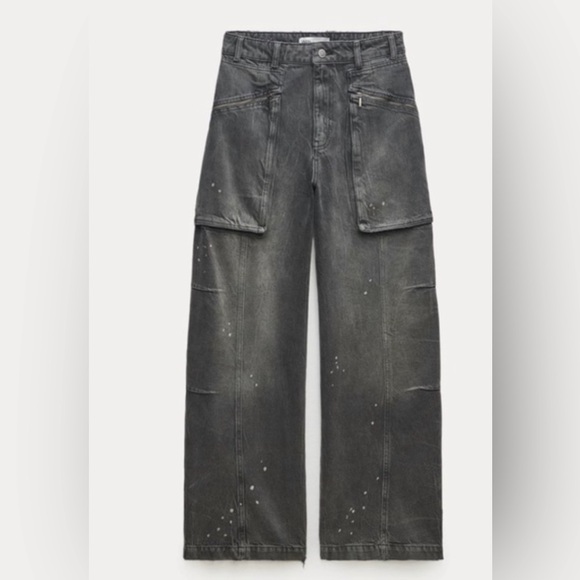 NWT Zara MID-RISE LOOSE FIT ZW COLLECTION THE RELAXED CARGO JEANS in grey size 0 - Picture 3 of 16